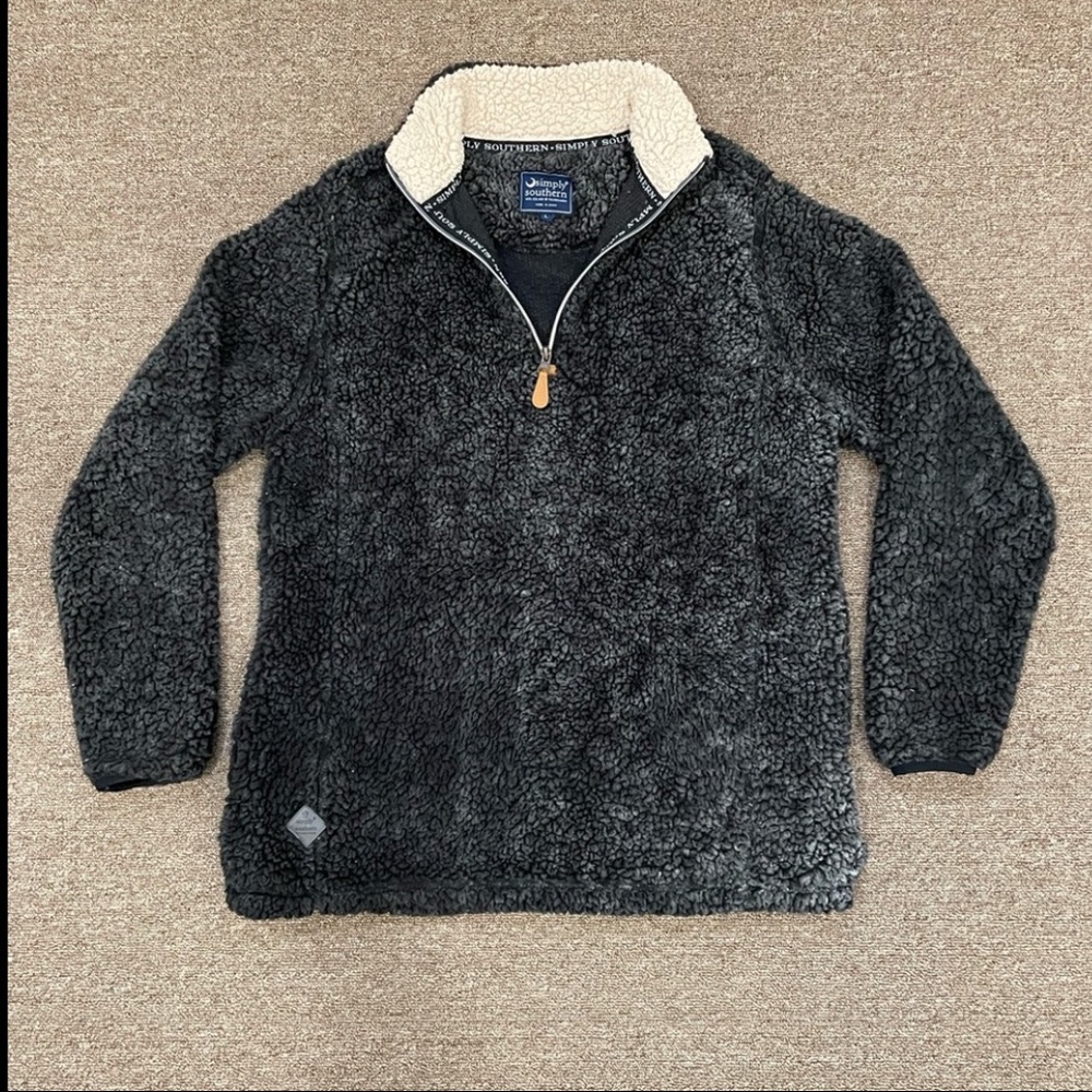 Simply Southern Faux Fur Sherpa Teddy Fleece 1/4 Zip Pullover Gray Women Large